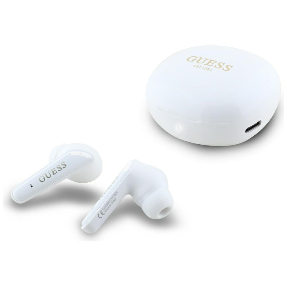 Handsfree Bluetooth Guess Flat Classic Logo Electroplated, TWS, Branco