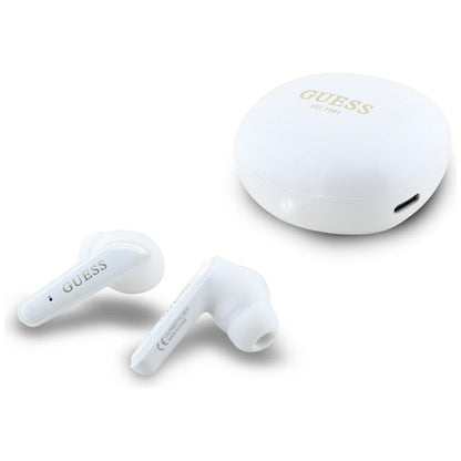 Handsfree Bluetooth Guess Flat Classic Logo Electroplated, TWS, Branco