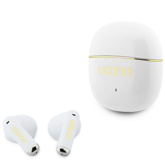Auricular Bluetooth Mãos Livres Guess Glossy Gold Line Classic, TWS, Branco