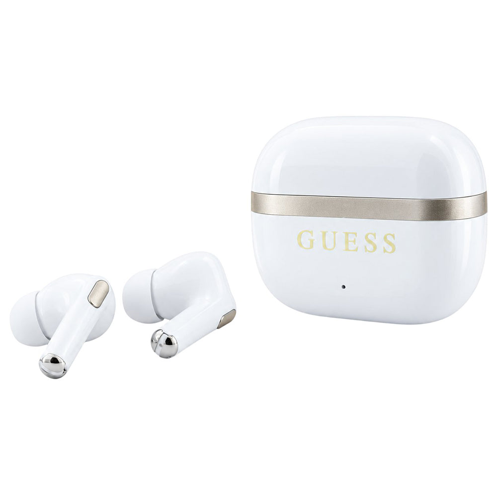 Auriculares Bluetooth Guess Glossy Gold Line Printed Classic Logo, TWS, Branco