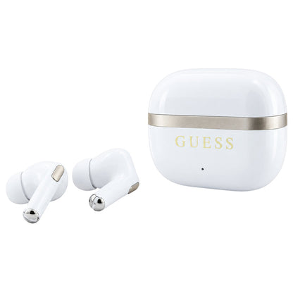 Auriculares Bluetooth Guess Glossy Gold Line Printed Classic Logo, TWS, Branco