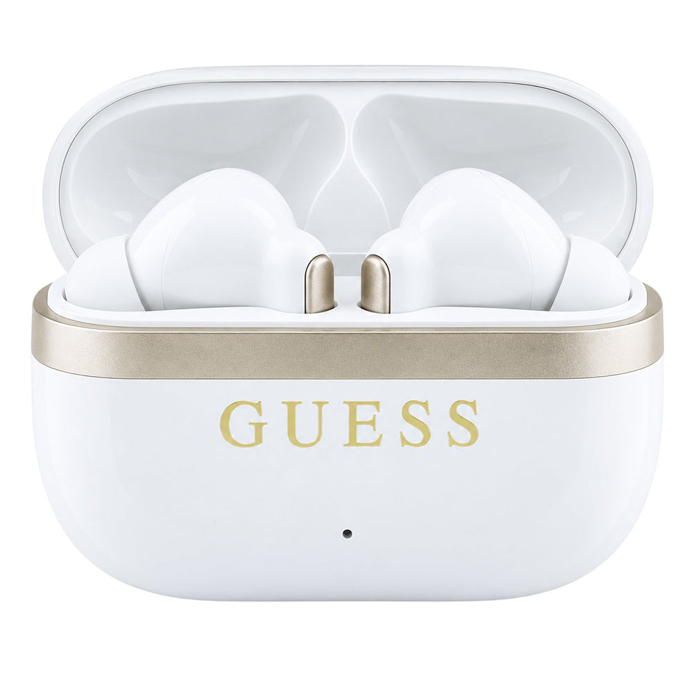 Auriculares Bluetooth Guess Glossy Gold Line Printed Classic Logo, TWS, Branco
