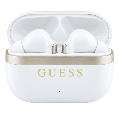 Auriculares Bluetooth Guess Glossy Gold Line Printed Classic Logo, TWS, Branco
