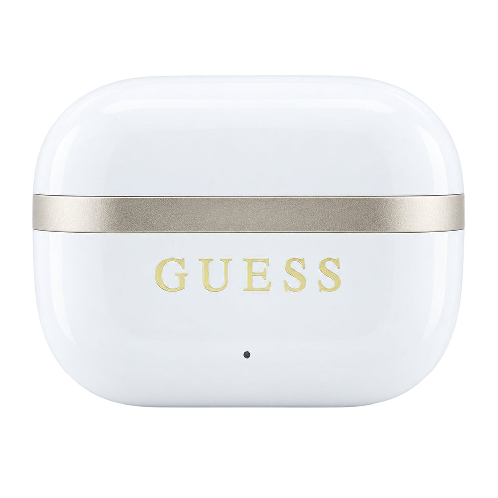 Auriculares Bluetooth Guess Glossy Gold Line Printed Classic Logo, TWS, Branco