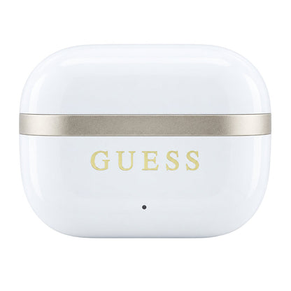 Auriculares Bluetooth Guess Glossy Gold Line Printed Classic Logo, TWS, Branco