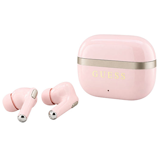 Guess Glossy Gold Line Printed Classic Logo Bluetooth Handsfree, TWS, Pink