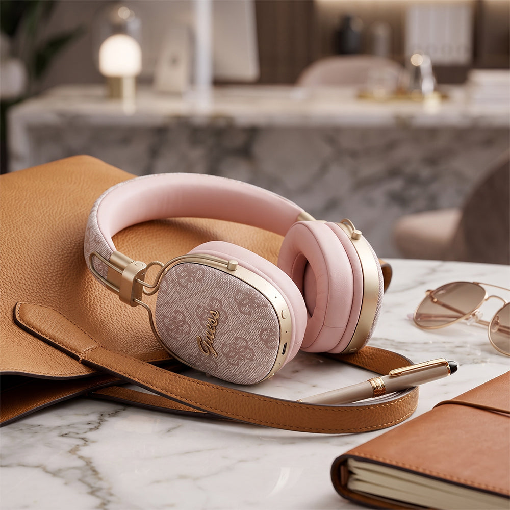 Auriculares Bluetooth Guess Metal 4G Script Logo, A2DP, Rosa