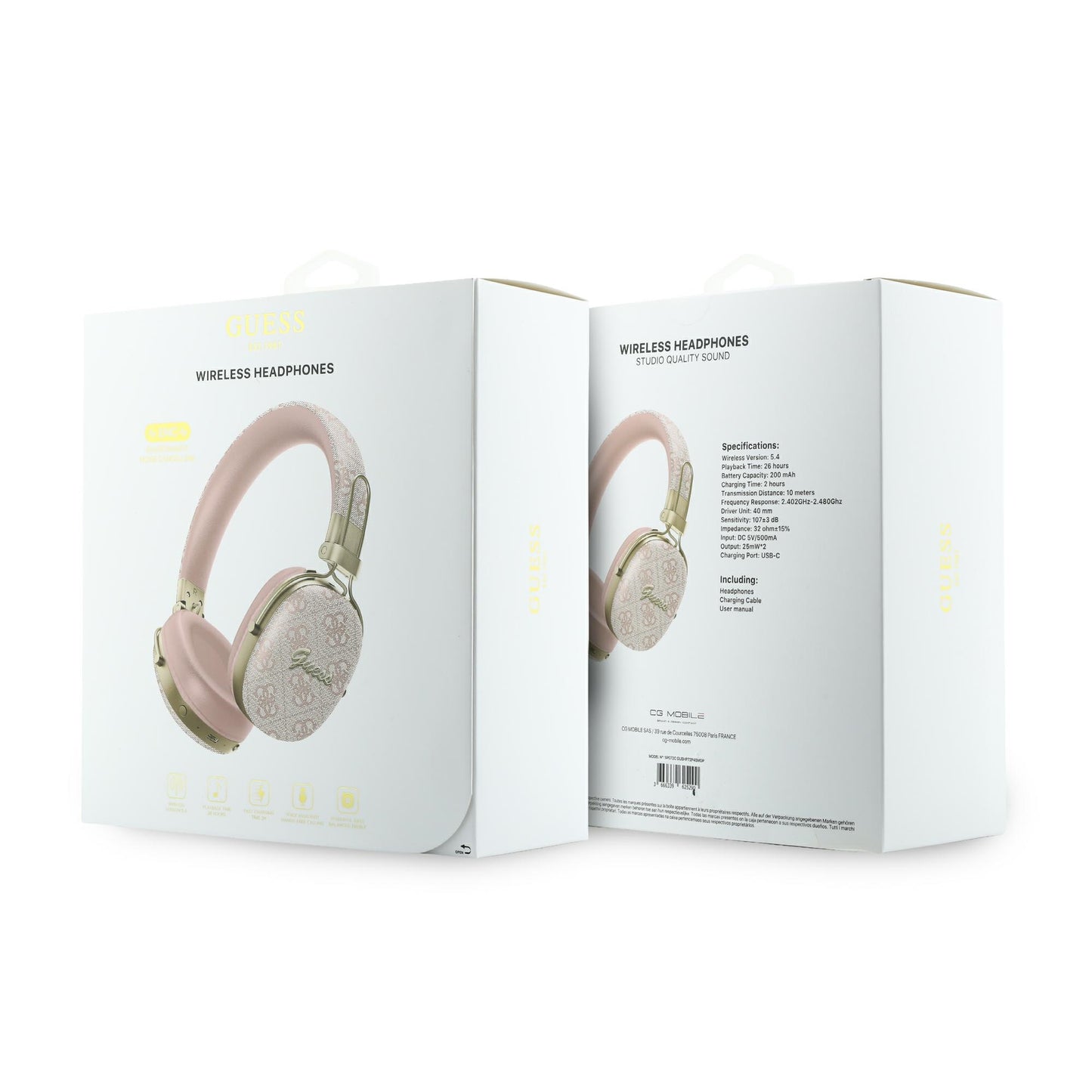 Auriculares Bluetooth Guess Metal 4G Script Logo, A2DP, Rosa