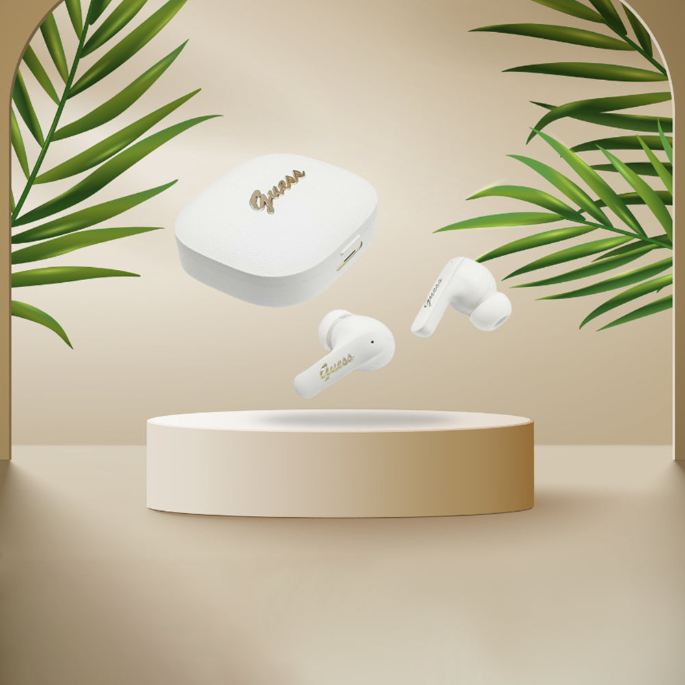 Handsfree Bluetooth Guess Script Metal Logo, TWS, Branco