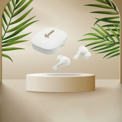 Handsfree Bluetooth Guess Script Metal Logo, TWS, Branco