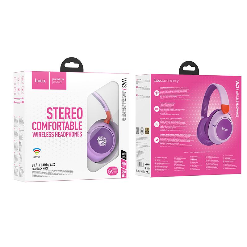 Handsfree Bluetooth HOCO Adventure W43, A2DP, Roxo