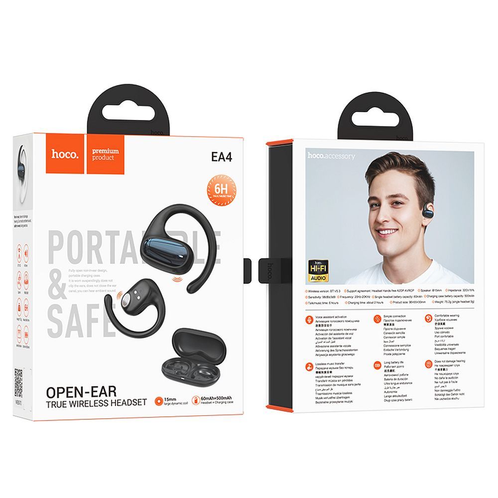 Handsfree Bluetooth HOCO EA4, TWS, Preto