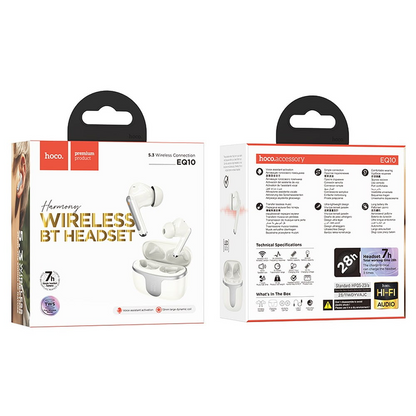 Handsfree Bluetooth HOCO EQ10, TWS, Branco
