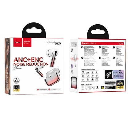 Mãos-livres Bluetooth HOCO EQ16, TWS, ANC, vermelho 