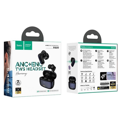 Handsfree Bluetooth HOCO EQ20, TWS, ANC, MultiPoint, Preto