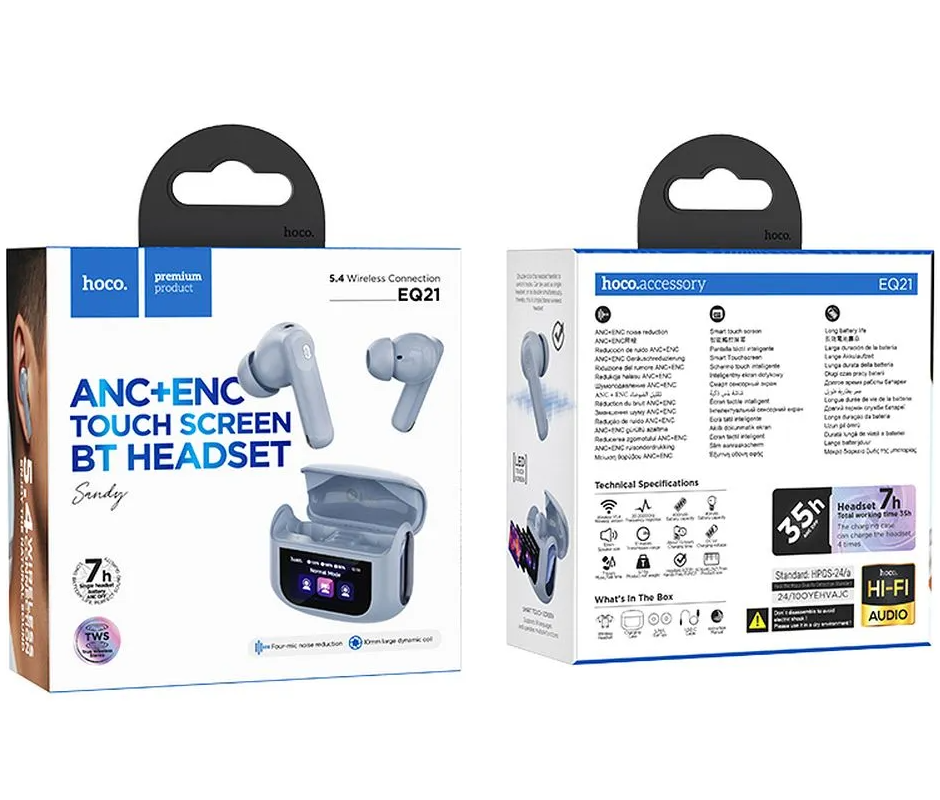Handsfree Bluetooth HOCO EQ21, TWS, ANC, Azul