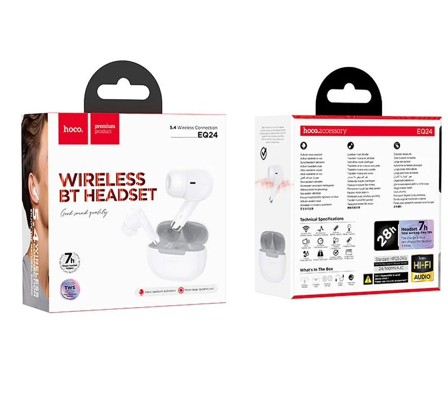 Handsfree Bluetooth HOCO EQ24, TWS, Branco