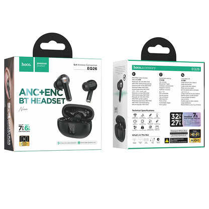 Handsfree Bluetooth HOCO EQ26, TWS, ANC, Preto