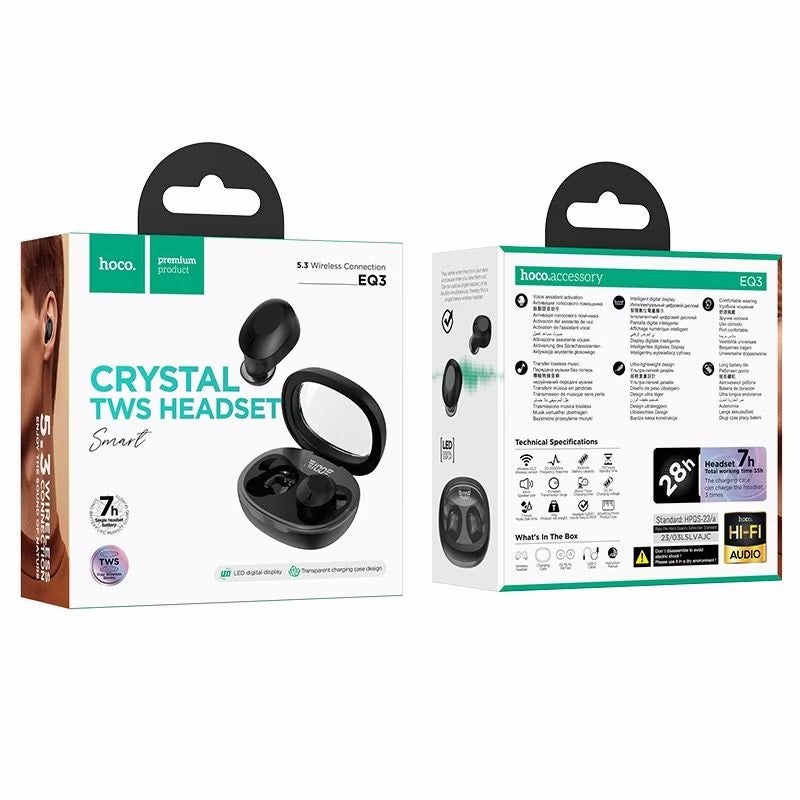 Handsfree Bluetooth HOCO EQ3, TWS, Preto