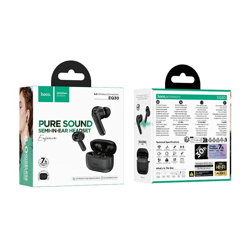 Handsfree Bluetooth HOCO EQ30, TWS, Preto