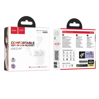 Auricular Bluetooth HOCO EQ33, TWS, Branco