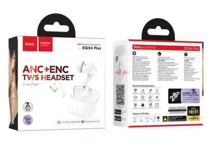 Auricular Bluetooth HOCO EQ34 Plus, TWS, ANC, Branco