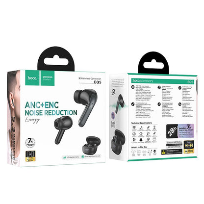 Mãos-livres Bluetooth HOCO EQ5, TWS, ANC, preto 