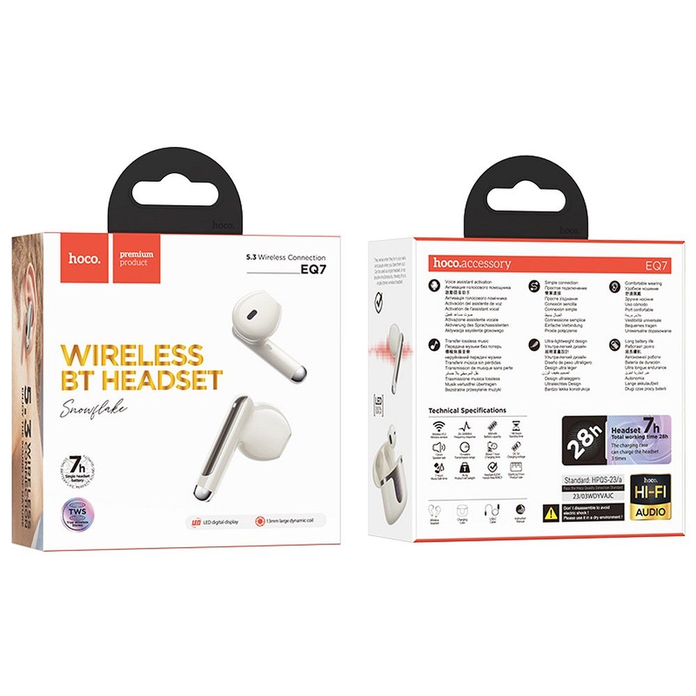 Handsfree Bluetooth HOCO EQ7, TWS, Branco