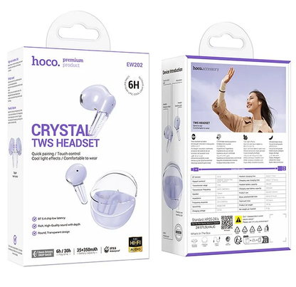 Handsfree Bluetooth HOCO EW202, TWS, Roxo