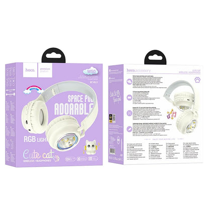 Handsfree Bluetooth HOCO W50 Kids Cute Cat, A2DP, Branco