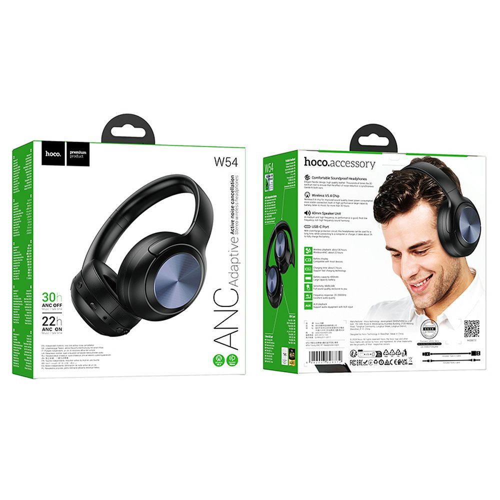 Handsfree Bluetooth HOCO W54, A2DP, ANC, Preto