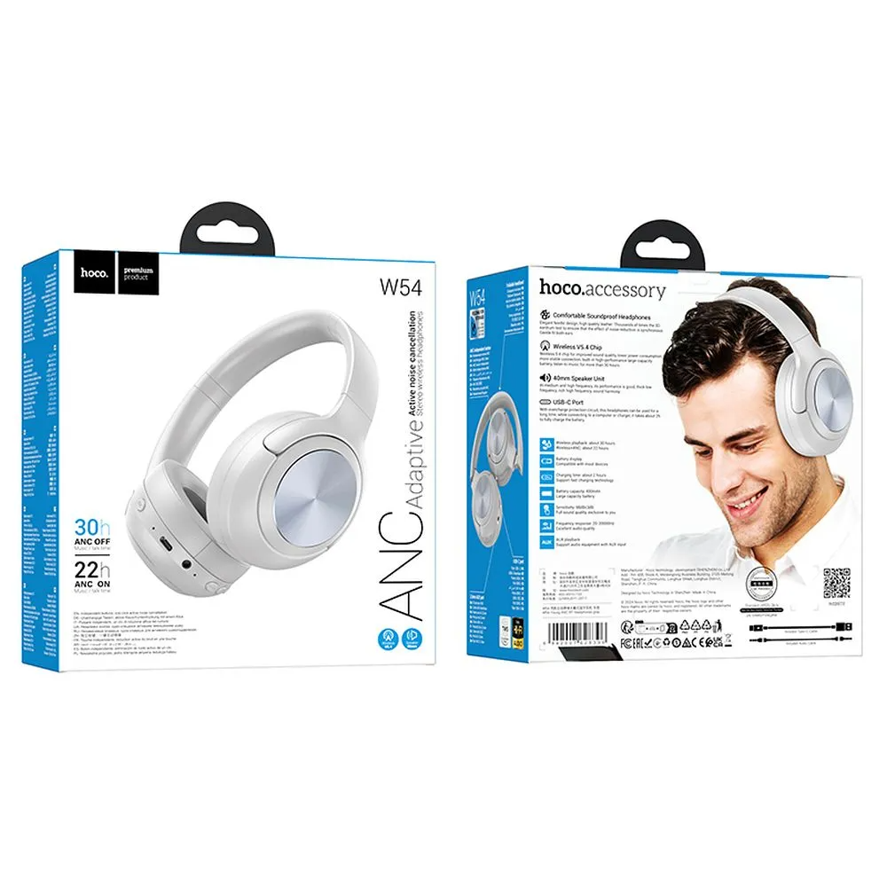 Handsfree Bluetooth HOCO W54, A2DP, ANC, Cinzento