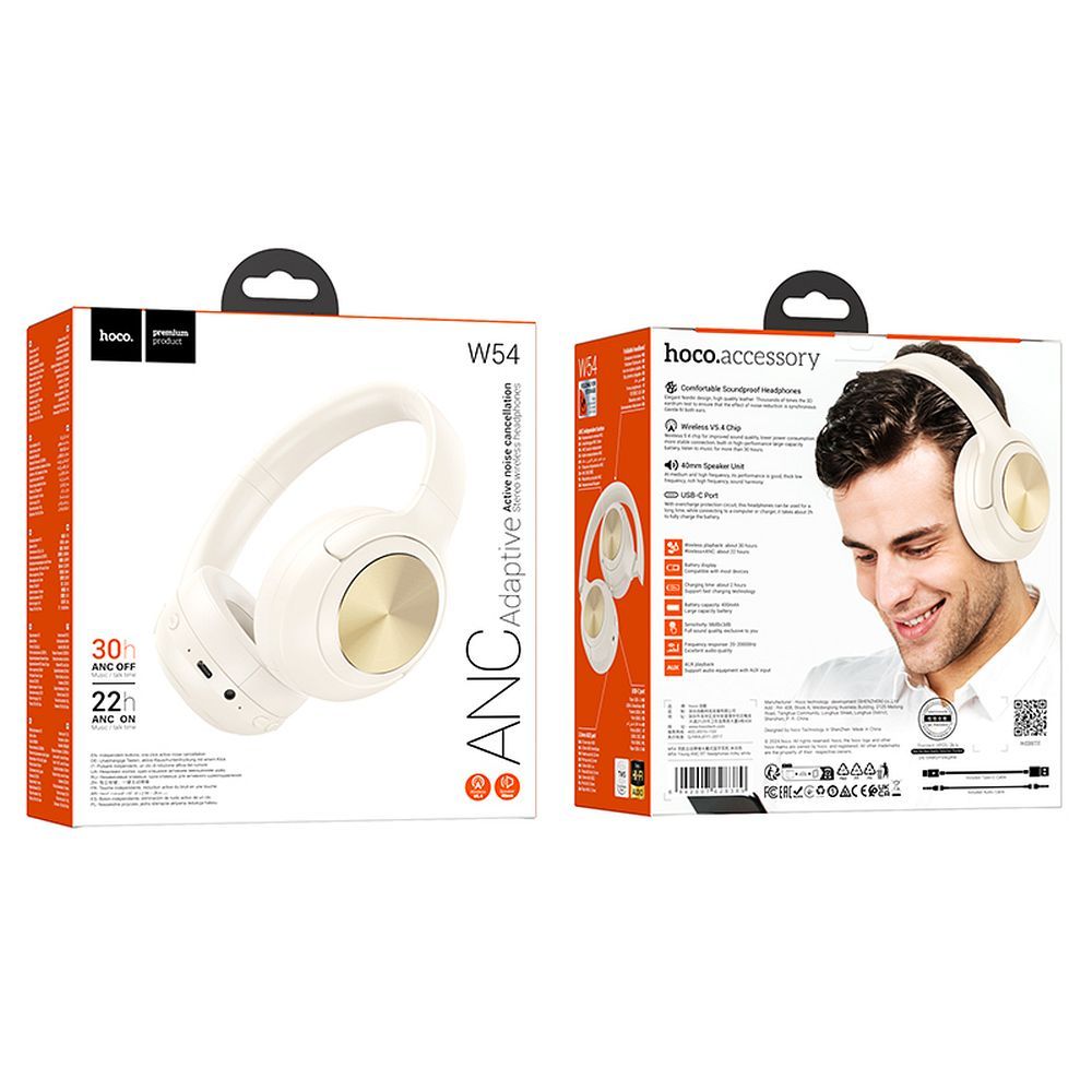 Handsfree Bluetooth HOCO W54, A2DP, ANC, Branco
