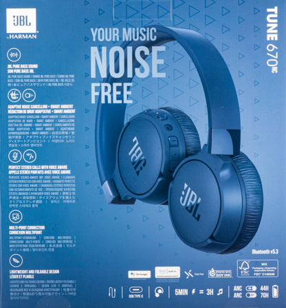 Handsfree Bluetooth JBL Tune 670NC, MultiPoint, A2DP, ANC, Azul JBLT670NCBLUAP