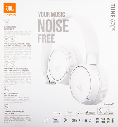 Handsfree Bluetooth JBL Tune 670NC, MultiPoint, A2DP, ANC, Branco JBLT670NCWHTAP