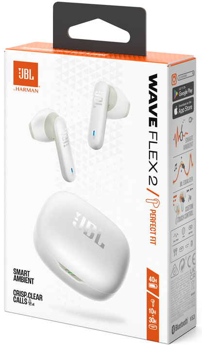 Handsfree Bluetooth JBL Wave Flex 2, TWS, ANC, MultiPoint, Branco JBLWFLEX2WHT