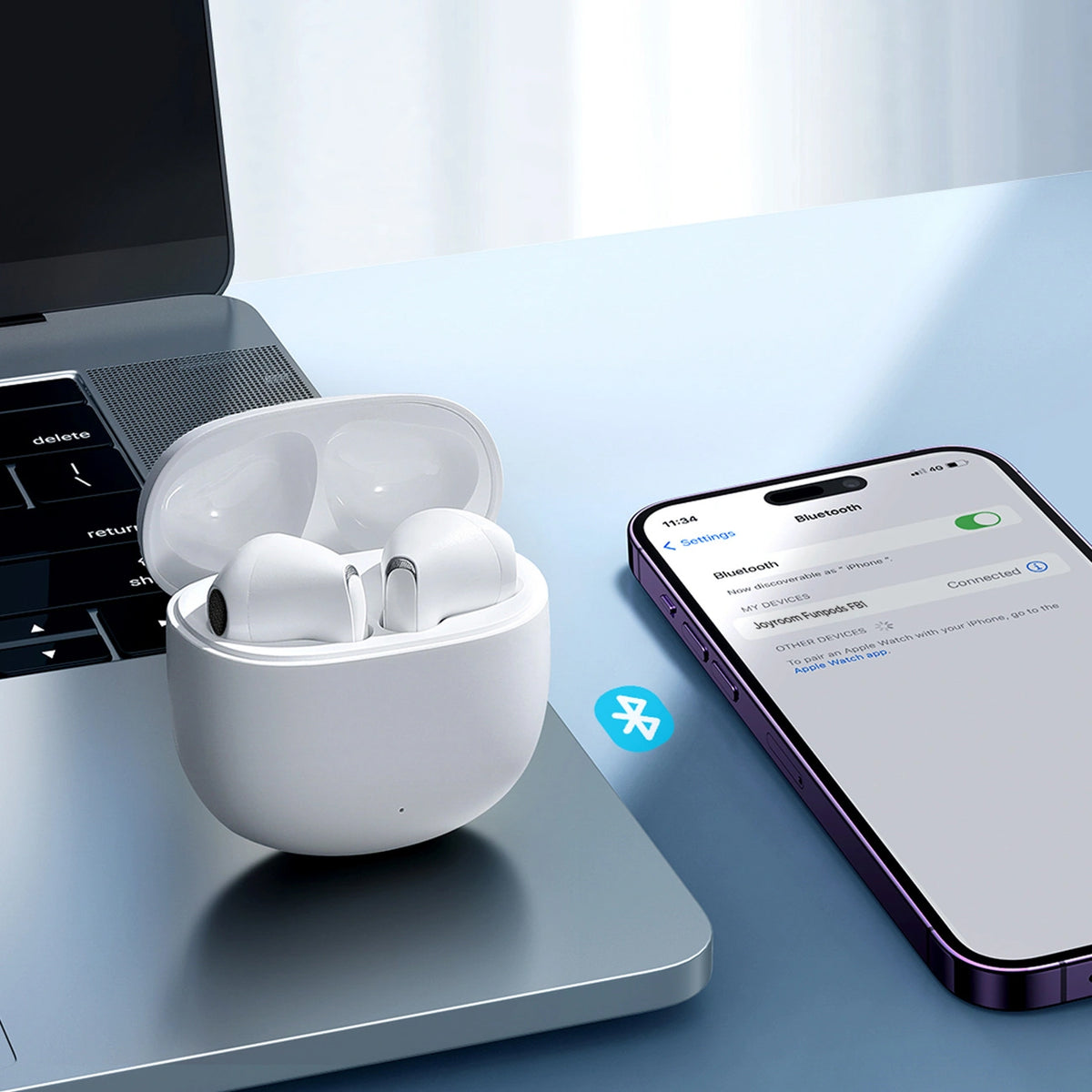 Auriculares Bluetooth Joyroom Funpods JR-FB1 Nova Versão, TWS, Branco