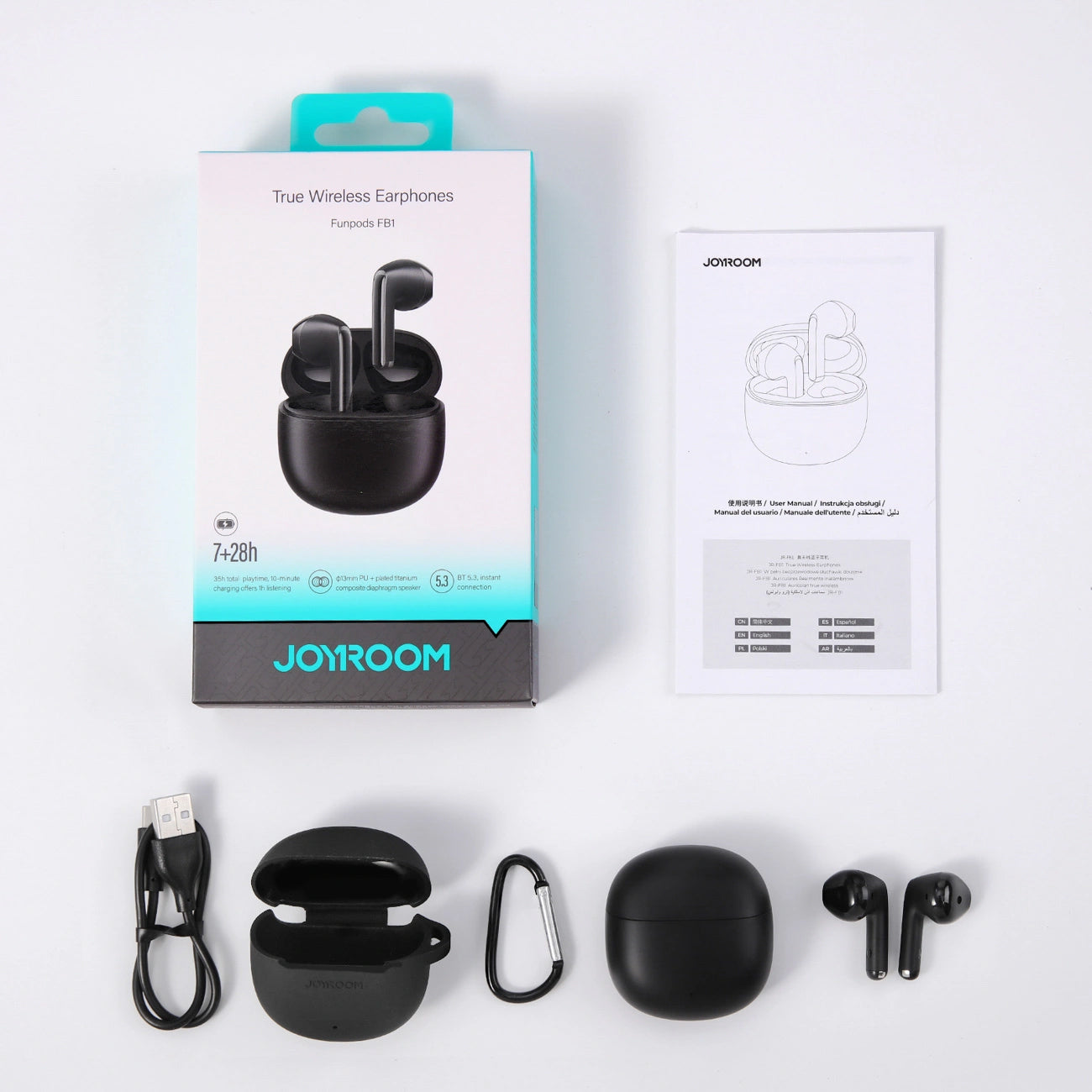 Auriculares Bluetooth Joyroom Funpods JR-FB1 Nova Versão, TWS, Preto