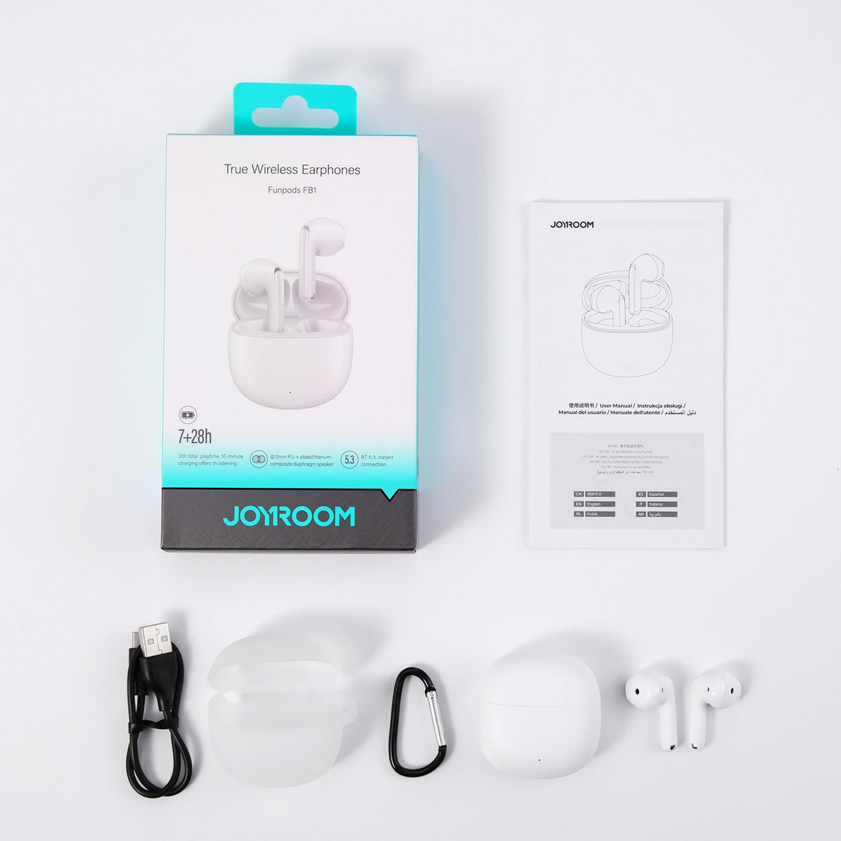 Auriculares Bluetooth Joyroom Funpods JR-FB1 Nova Versão, TWS, Branco