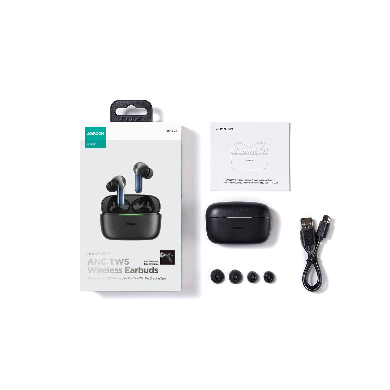 Handsfree Bluetooth Joyroom JR-BC1, TWS, ANC, Preto
