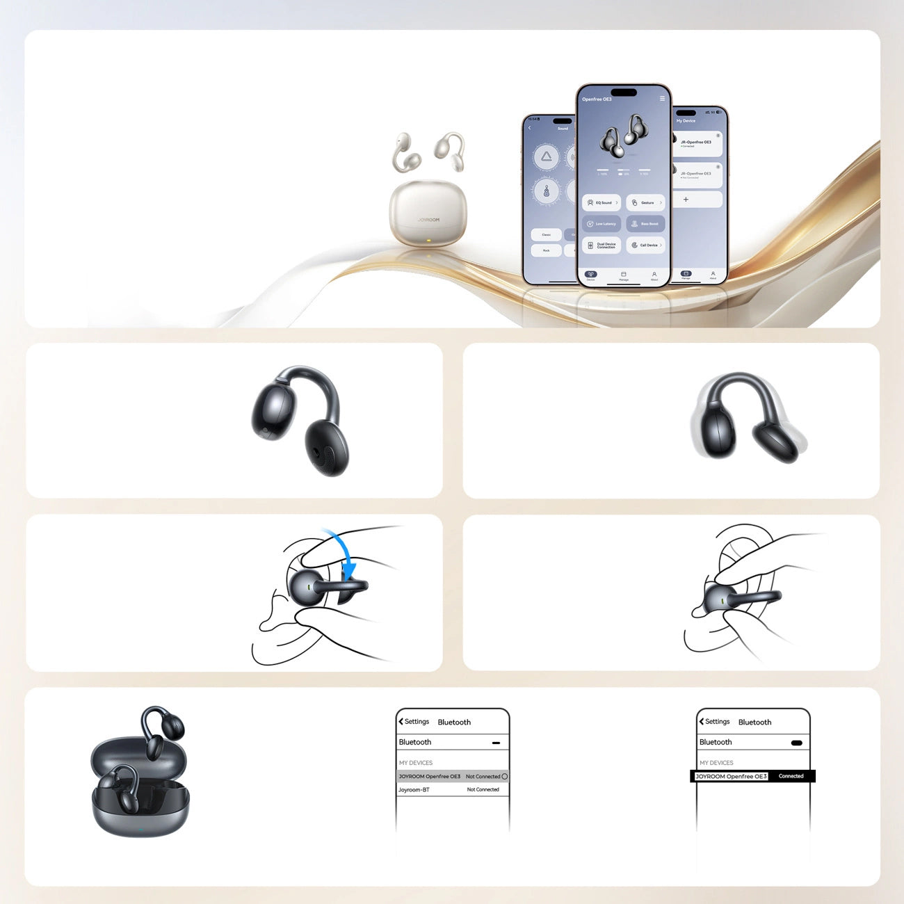 Handsfree Bluetooth Joyroom Openfree JR-OE3, TWS, Prateado