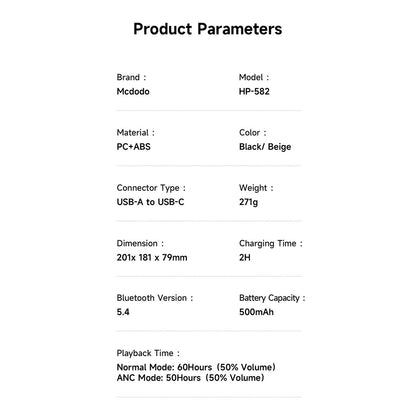 Handsfree Bluetooth McDodo HP-5821 T03, A2DP, ANC, Bege