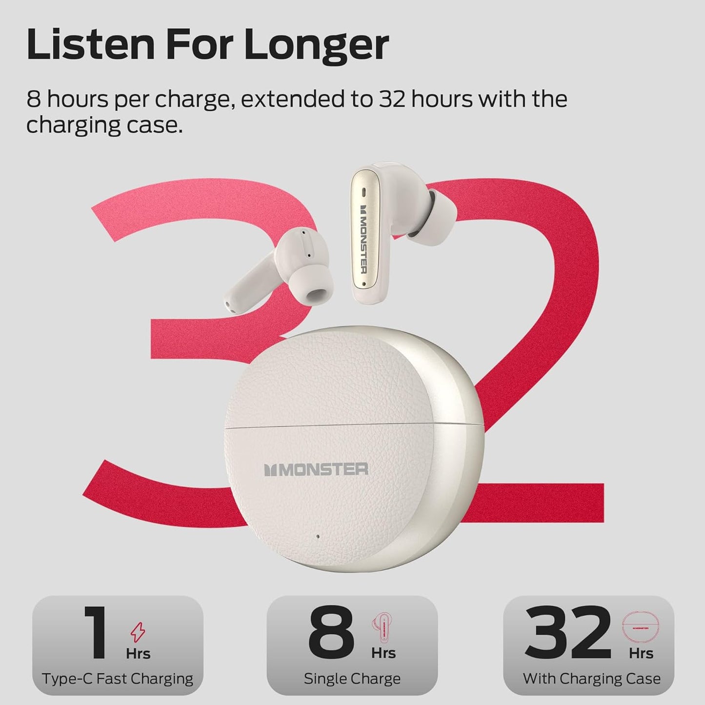 Handsfree Bluetooth Monster N-Lite 310, TWS, Creme Claro