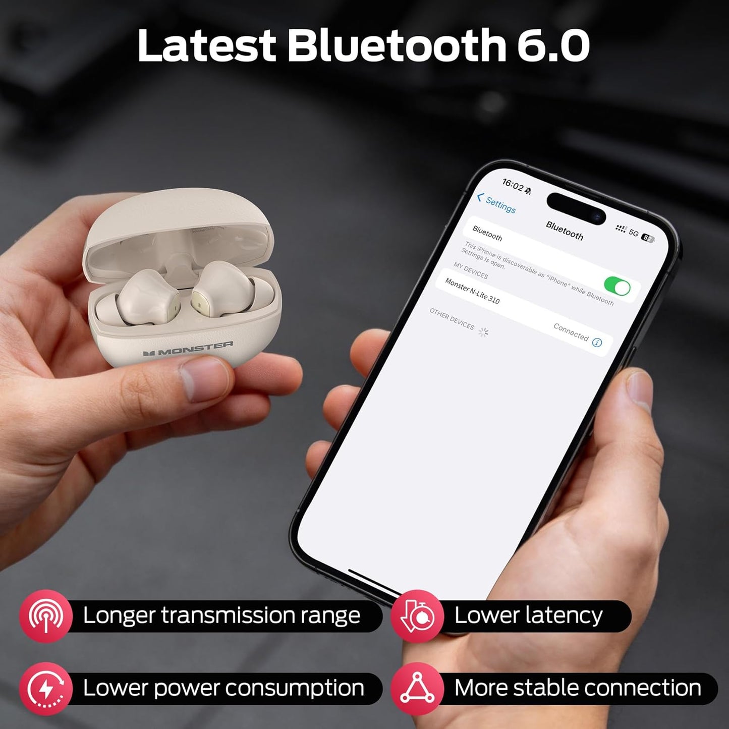 Handsfree Bluetooth Monster N-Lite 310, TWS, Creme Claro