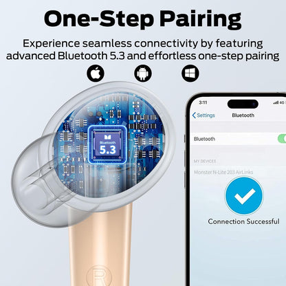 Handsfree Bluetooth Monster N-Lite 203 AirLinks, TWS, Dourado