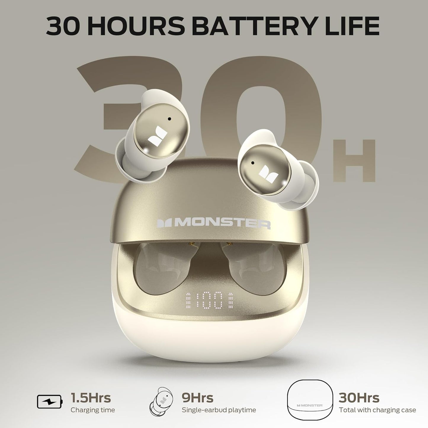 Handsfree Bluetooth Monster Sleep Ear200, TWS, ANC, Dourado