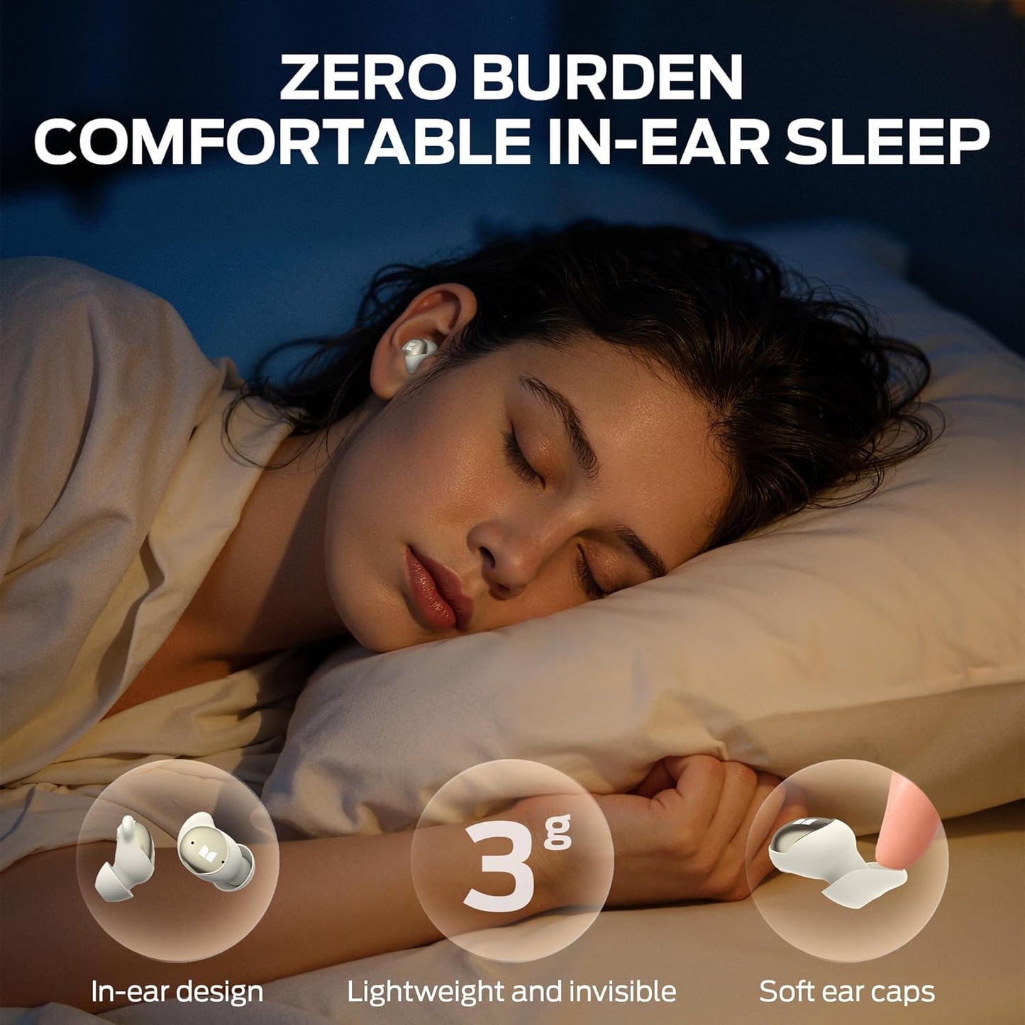 Handsfree Bluetooth Monster Sleep Ear200, TWS, ANC, Dourado