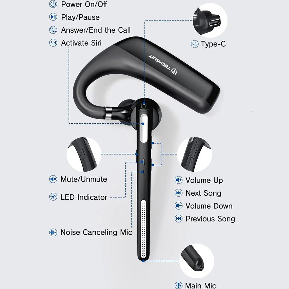 Handsfree Bluetooth Techsuit PowerTalks G6, MultiPoint, A2DP, Preto