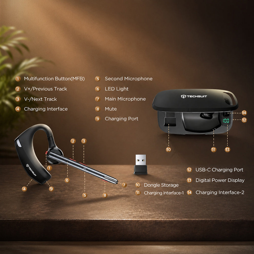 Auricular Call Center Bluetooth Techsuit SoundForce Pro G10, A2DP, Preto