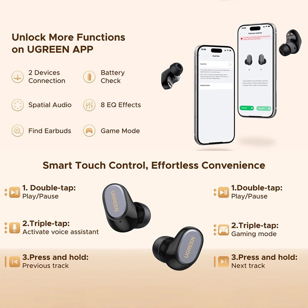 Auriculares Bluetooth Handsfree UGREEN Dots (75627), TWS, MultiPoint, Branco